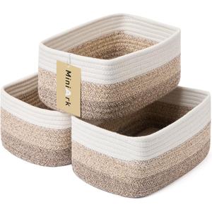 MiniArk Small Storage Baskets for Organizing | Closet Organizer Bins | Shelf Toy Basket | Woven Rope Baskets | Cube Decorative Box | Shallow Basket |11.5x7.5x4.7| 3 Packs Gradient Brown