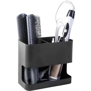 MyGift Hair Tools Organizer with 2 Slots, Black Metal Curling Iron Holder, Wall Mounted Salon Hair Accessories Organizer, Blow Dryer, Straightener and Hair Brush Holder, Hot Tools Organizer