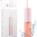 Cordless Water Flosser for Teeth Clean, Portable Electric Water Dental Flosser for Travel, 3 Modes 8 Intensities, IPX7 Waterproof Water Dental Picks for Gums Braces with 4 Tips (Pink)