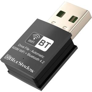 Blueshadow Mini 2-in-1 USB WiFi Bluetooth Adapter AC600-2.4G/5G Dual Band Wireless Network Adapter for Desktop PC, Bluetooth 4.2, WPA3 Network Security, Supports Windows 11,10, 8.1,8, 7