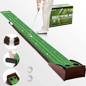 Putting Green Portable Indoor Putting matIncludes Putting Practice Ball, Wrinkle-Free Mat, and Solid Wood Construction,Office, Living Room, Golf Gift