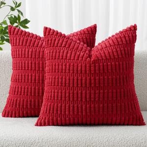 MIULEE Pack Of 2 Christmas Red Corduroy Decorative Pillow Covers 18x18 Inch Soft Boho Striped Throw Pillow Covers Modern Farmhouse Home Decor For Sofa Living Room Couch Bed