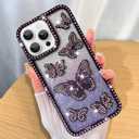 ZIYE Case Designed for iPhone 16 Pro Glitter Cases Luxury Plating Diamond Shiny Butterfly Clear Case with Raised Edge Camera Shockproof Cover for Women Girls-Purple
