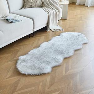 duduta White Black Faux Sheepskin Runner Rugs 2x6 ft, Fluffy Shag Bedroom Rug Fur Couch Sofa Covers Washable