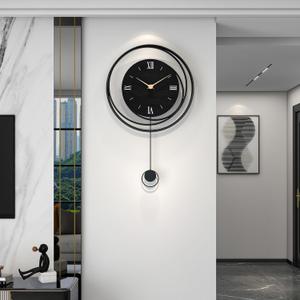 JTWALCLOCK Big Modern Decorative Pendulum Wall Clock for Living Room Decor | Large Black Metal Minimalist Silent Quality Quartz Wall Clock Battery Operated Non Ticking for Kitchen Office Bedroom, 23x14 Inch