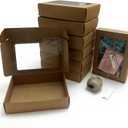 SULALIN 20 Pack Rectangular Gift Boxes with Clear Window Lids,8.2"x5.9"x1.9" Cardboard Boxes with Twine & Tags for Bridesmaid Proposal,Kraft Gift Wrap Boxes Packaging For Chocolate (brown,kraft)