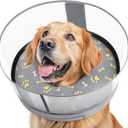 Inflatable Dog Cone with Anti-Licking Clear Shield, Protective Dog Donut Collar After Surgery, Adjustable Soft Recovery Cone for Pets, Alternative Collar with Buckle Strap (Grey Paw, XL) (XL (Neck: 18"-23"))