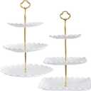 2 Pack of Plastic Square Dessert Cupcake Stand, 3 and 2 Tier Cup Cake Holder Tower for Tea Party/Birthday/Wedding, Plastic Tiered Serving Tray