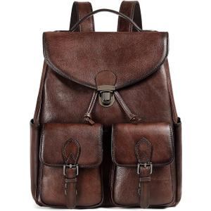 COOLCY Women Vintage Genuine Leather Backpack Purse Fashion Rucksack Practical and Stylish Retro Daypack Bag (Coffee)