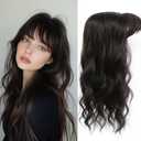 Hair Topper, Big Base 360 3D Hair Toppers for Women with Thinning Crown, 20 Inch Long Curly Wavy Hair Pieces with French Part Clip in Bangs for Daily Use Parties