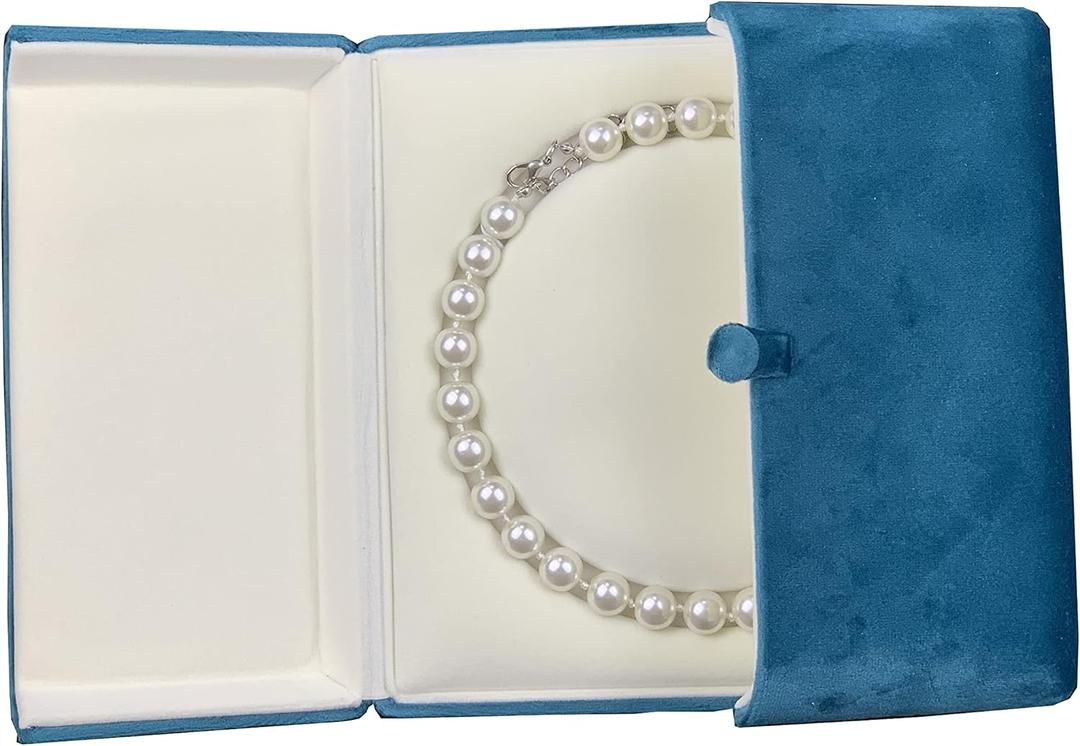 Velvet Pearl Display Box Jewelry Necklace Showcase Long Chain Holder Storage Case (Peacock Blue)