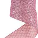 HUIHUANG Pink Wired Christmas Ribbon 4 inch Light Pink Glitter Wired Ribbon Diamond Mesh Wire Ribbon for X-mas Tree Decorations, Wreaths, Garland, Large Bows Making, Home Decor -10 Yards