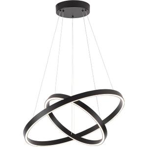 Modern Led Chandelier, 2 Rings Contemporary Chandelier Circular Pendant Light, Black Dimmable Hanging Ceiling Light Fixture for Living Dining Room (15.7"+23.6")