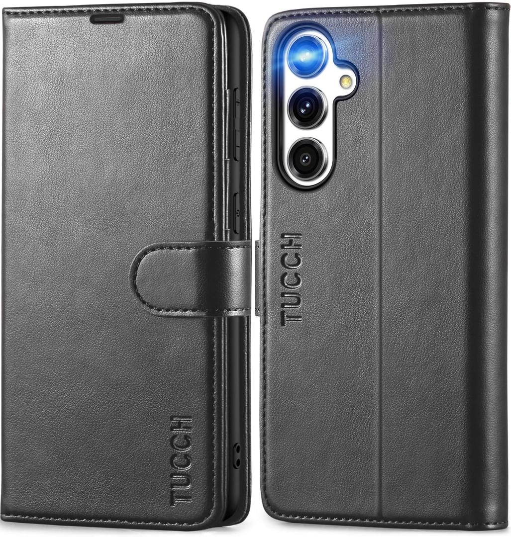 TUCCH Wallet Case for Galaxy S23 FE 5G, Kickstand RFID Blocking Card Holder, Magnetic PU Leather Flip Cover Protective [TPU Shockproof Interior Case] Compatible with Galaxy S23FE 6.4-Inch 2023, Black