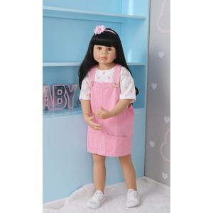 Buby 39inch Reborn Toddler Dolls,Huge Baby Full Body Hard Vinyl Smile Girl Realistic Newborn Dolls Blond Hair Girl Age Dress Model Collectible (Pink Jumper Skirt)