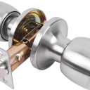 Satin Nickel Privacy Door Knob with Lock, Interior Bedroom & Bathroom Door Hardware & Locks - 1Pack Silver Door Knob