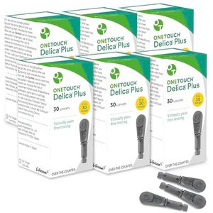 OneTouch Delica Plus Lancets - 180 Count - 30-Gauge Lancets for Blood Sugar Testing - Virtually Pain-Free - Single-Use for Glucose Monitoring & Diabetes Supplies - 30 Count/Pack (6 Pack)