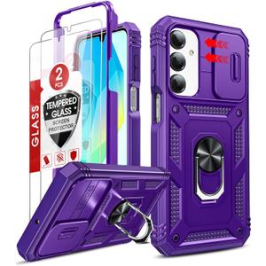 LeYi for Samsung Galaxy A17/A16-5G Case: A17 5G Case with Tempered Glass Screen Protector, Magnetic Stand & Slide Camera Cover, Shock Proof Military-Grade para Galaxy A 16 /A17 5G Phone Case, Purple