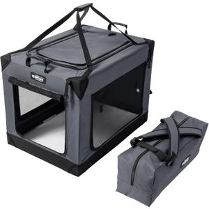 EliteField 4-Door Folding Soft Dog Crate, Aluminum Frame, Gray 54.0"L x 37.0"W x 45.0"H