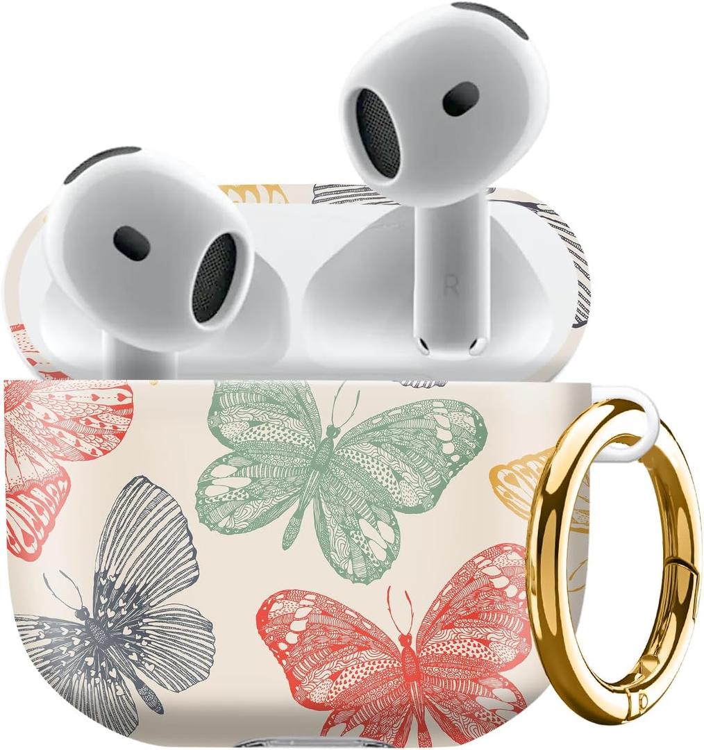 Compatiable with AirPod 4 Protective Case 2024, Soft Protective Case with Keychain for Women,Cute Shockproof Charging Case Cover for AirPod 4(Vintage Butterfly)