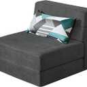 ANONER Fold Out Chair Bed Memory Foam with Pillow Futon Couch Folding Sleeper Chairs, Convertible Chair Bed Dark Gray, Single Size