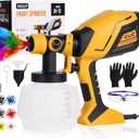6.6FT Power Cable Paint Sprayer, 750W HVLP High Power Electric Spray Paint Gun, 6 Copper Nozzles, 3 Spray Patterns, Paint Sprayer for House Painting Furniture, Cabinets, Fences, Decks, Walls, DIY (Yellow)