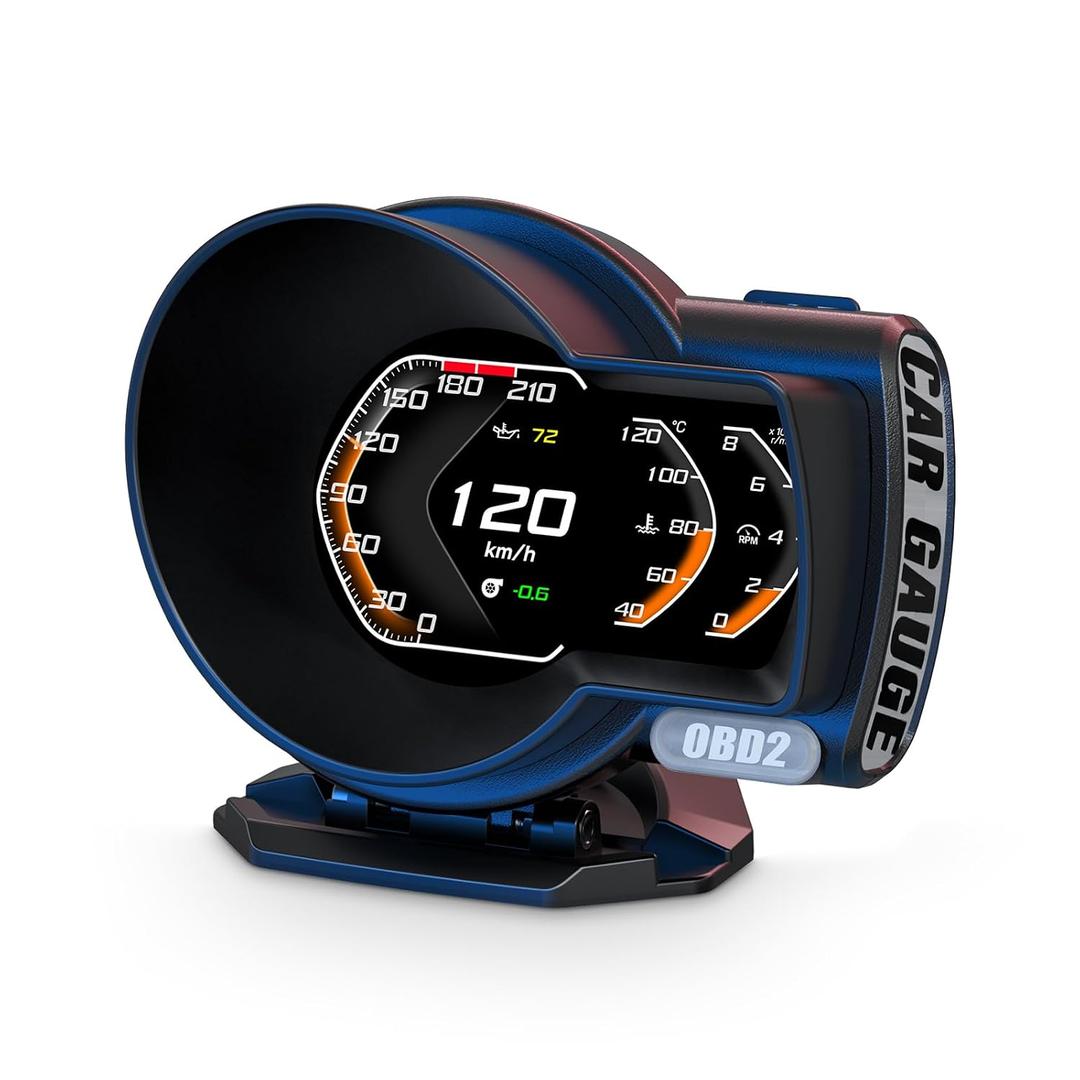 obd2 Gauges Display Car HUD Head Up Display F8 Plus,OBD+GPS Gauge, Digital Speedometer for Car with Water Temperature, Voltage, Fuel Consumption, RPM,obd2 Gauge Speedometer Suitable for All Car