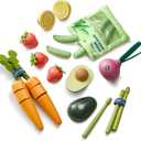 Tiny Land Organic Wooden Vegetable & Fruit Play Set  7PCS Pretend Food for Kids, Montessori Kitchen Toy for Toddlers, Role Play Grocery Gift