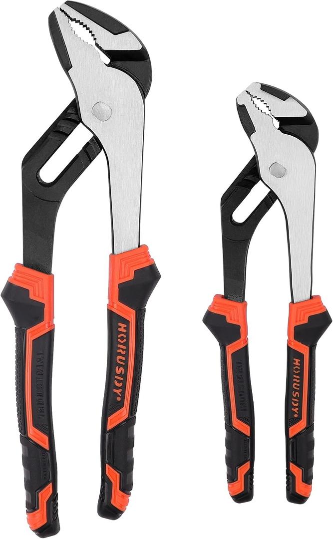 HORUSDY 2-Piece Groove Joint Plier Set, 8" & 10" Adjustable Water Pump Pliers, Straight Jaw Tongue and Groove Pliers for Plumbing, Pipe Fittings, Nuts, Bolts, and Home Repair
