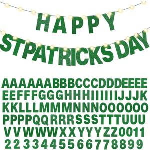 TaoBary 112 Pcs DIY Letter Custom Banner Glitter Customizable Banner Kit Including 107 Letters and Numbers 3 Rope for Valentine Birthday Party (Green)