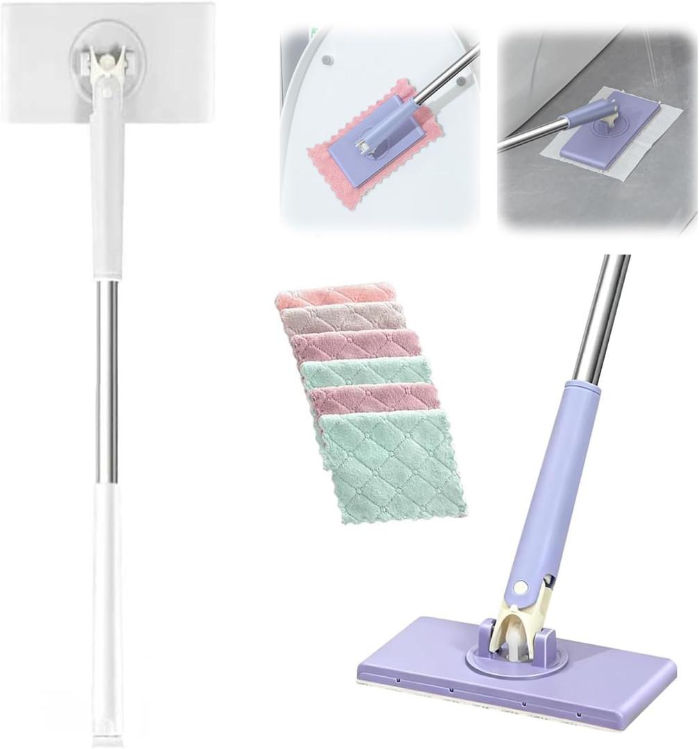 Snap Grip Mini Mop,Cloth Changing 36 inch Automatic Gripping Zero Touch Mini Grip Mop Compatible with Swiffer & Face Towels 360 Rotating Mops for Whole House Cleaning (5 Cloths)