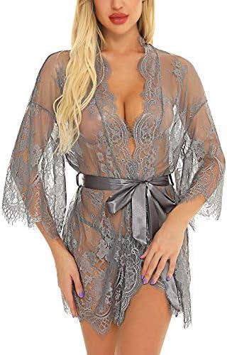 RSLOVE Women's Lace Kimono Robe Sexy Babydoll Lingerie Mesh Nightgown,XL