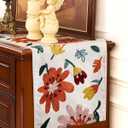 Canvas Embroidered Table Runner - 13"x 72" Coffee Table Runner for Living Room Tablerunner for Dining Room Washable Colorful Kitchen Island Counter Decor Housewarming Gift, Colorful Flower