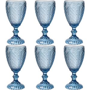 Blue Glasses set of 6,Blue glass goblets made from Solid glass colors, vintage color glassware, drinking glasses for Engagement,Wedding, Birthday 10.5 OZ colored glasses