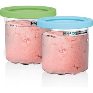 Ninja CREAMi Pints 2 Pack, Compatible with NC299AMZ & NC300s Series CREAMi Ice Cream Makers, Genuine Ninja Pint, BPA-Free & Dishwasher Safe, Color Lids, 1 Pint Each, Clear/Lime/Aqua, XSKPLID2CD