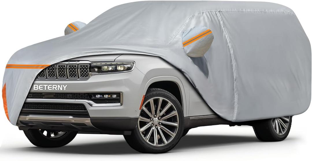 Car Cover for 2022-2025 Jeep Wagoneer L/Grand Wagoneer L, Waterproof Custom-fit All Weather Sun Rain UV Dust Snow Protection Outdoor Wagoneer L Full Car Cover with Door Zipper and Cotton Lining-Grey