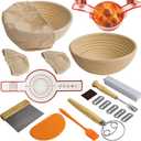 16PCS Bread Proofing Basket Kit, 9 In Round Sourdough Proofing Basket, Proofing Set, Sourdough Bread Baking Supplies with Dough Whisk, Linen Liner, Dough Scraper, Bread Lame