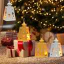 DECORKEY Christmas Lanterns Decorations Outdoor&Indoor, 4PCS Decorative Candle Holder Set with Christmas Tree, Snowman, Reindeer, Santa Claus Openwork Patterns, Hanging&Tabletop Decor (No Glass) (Golden *2+silver *2)