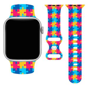 Autism Awareness Gradient Jigsaw Puzzle Watch Band 38mm, Blue IWatch Bands 40mm Womens Compatible With Apple Watch 41mm Rubber Wristbands Straps Adjustable Replacement Series 10/9/8/7/Se/Ultra For Men