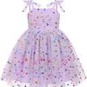 IMEKIS Toddler Baby Girl Birthday Princess Dress Shiny Confetti Boho Rainbow Cake Smash Photo Shoot Outfit, (3-4T)