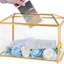 Ripprovt Glass Wedding Card Box with Lock, 12.6x5.9x9 inches Large Gold Card Boxes for Wedding Reception, Keepsake Display, Graduation, Party Centerpiece Decorative Box