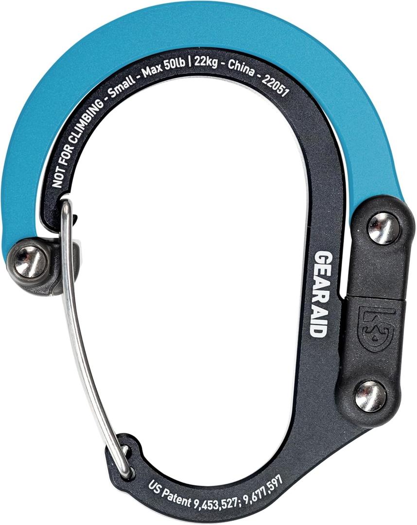 GEAR AID HEROCLIP (Small) Carabiner Gear Clip and Hook, for Hanging Bags, Purses, Lanterns, Strollers, Tools, Helmets, Water Bottles, and More (Black & Blue)