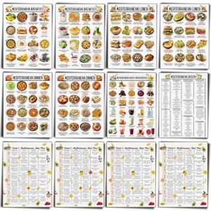 Sinload 12 Pcs Mediterranean Diet Food List Poster Diet Meal Plan Grocery Shopping List Health Food Guide for Kitchen Wall Decor