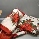 EVENHUG King Size Quilt Christmas Theme Bedding Set with Pillow Shams Reversible Red Floral Bedspread Coverlet Lightweight Christmas Holiday Bed Cover for Bedroom Home Decoration (106"x96") (White)