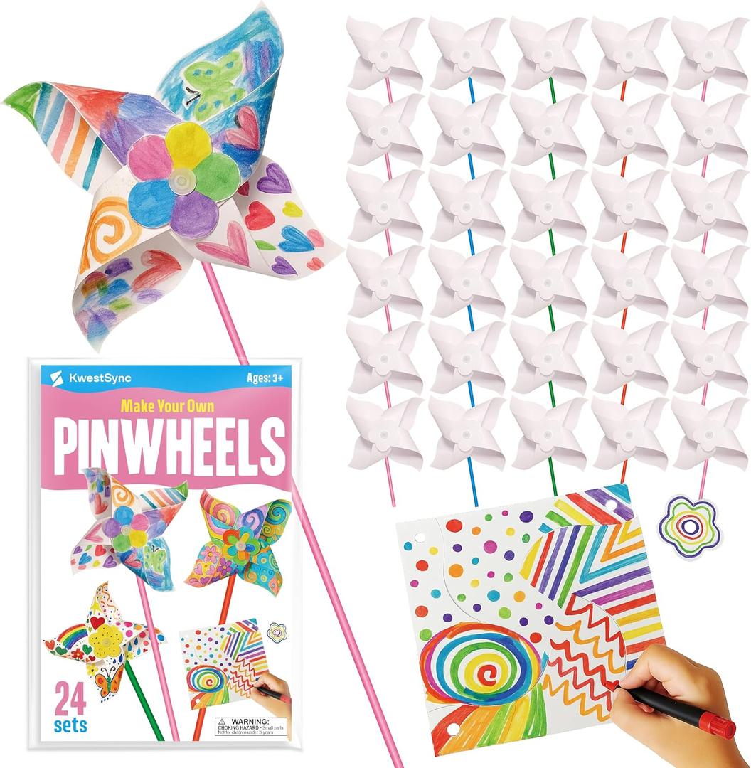 24 Pack DIY Pinwheels Craft for Kids - Summer Spring Crafts for Kids 3-5, 4-6, 4-8 - Fun & Easy Assembly, Bulk STEM Educational Activity for Mother Day, Classroom, Birthday, Party Favor
