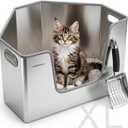 Corner Stainless Steel Litter Box for Cat & Kitten - No Odor
