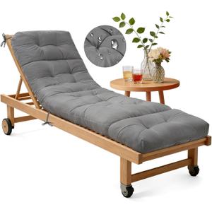 Outdoor Chaise Lounge Chair Cushion - Waterproof 74.8 x 21.7 x 4.7 Inches Memory Foam Pool Lounge Chair Cushions Replacement for Outdoor Furniture with Ties: Thickened Pool Chair Cushions, Grey