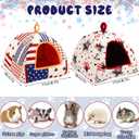 PETKNOWS 2 Pack Guinea Pig Bed, Guinea Pig Hideout Washable Small Animal House Cage Accessories for Dwarf Rabbits Chinchillas Hamsters (7.8 In, Red, Blue and White)