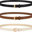 WERFORU 3 Pack Women Skinny Belt Thin Waist Belt for Women Leather Belt with Gold Buckle for Jeans Pants Dress 0.74" Width (A-black+brown+beige)