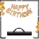 Heavy Duty Backdrop Stand, 8.5ft x 10ft Pipe and Drape Kit with Metal Flat Base, Adjustable Background Support System with Carry Bag for Wedding Party Birthday Photoshoot (Black)